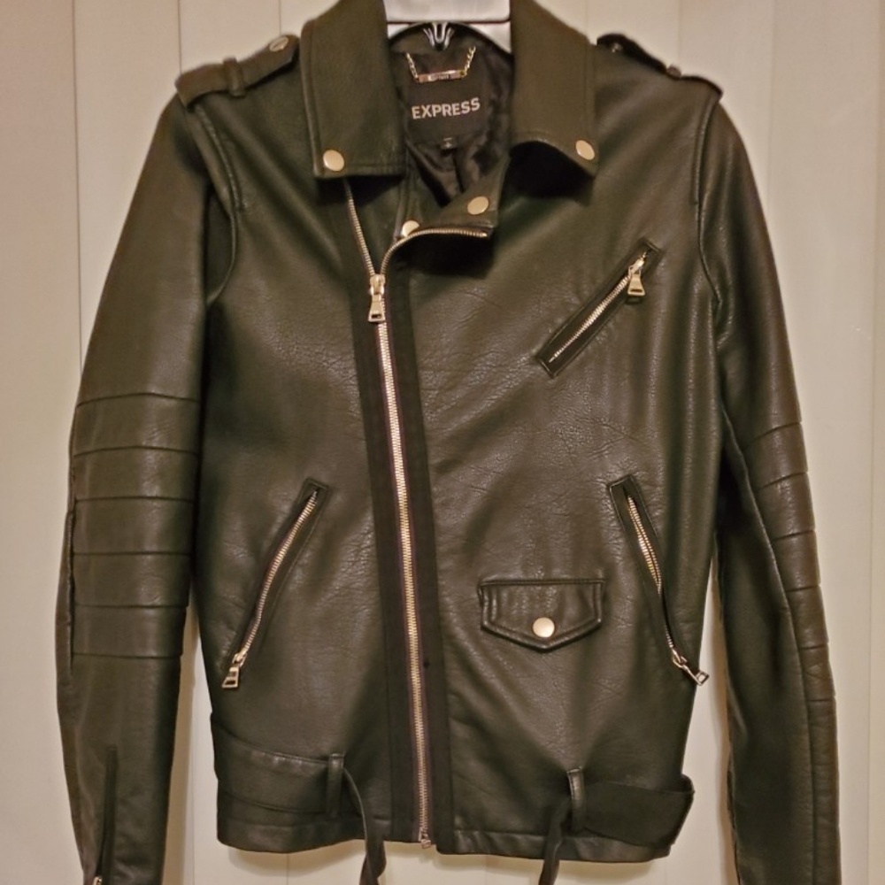 EExpress Faux Leather Jacket Black Women's S